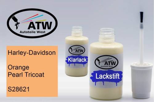 Harley-Davidson, Orange Pearl Tricoat, S28621: 20ml Lackstift + 20ml Klarlack - Set, von ATW Autoteile West.